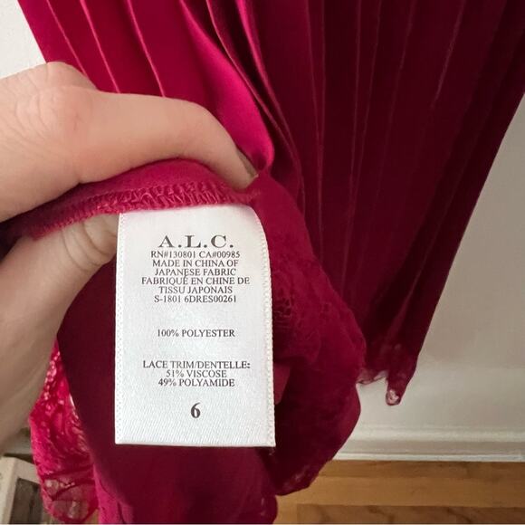 ALC Matilda Pleated Lace-Trim Midi Dress in Magenta - Picture 8 of 8